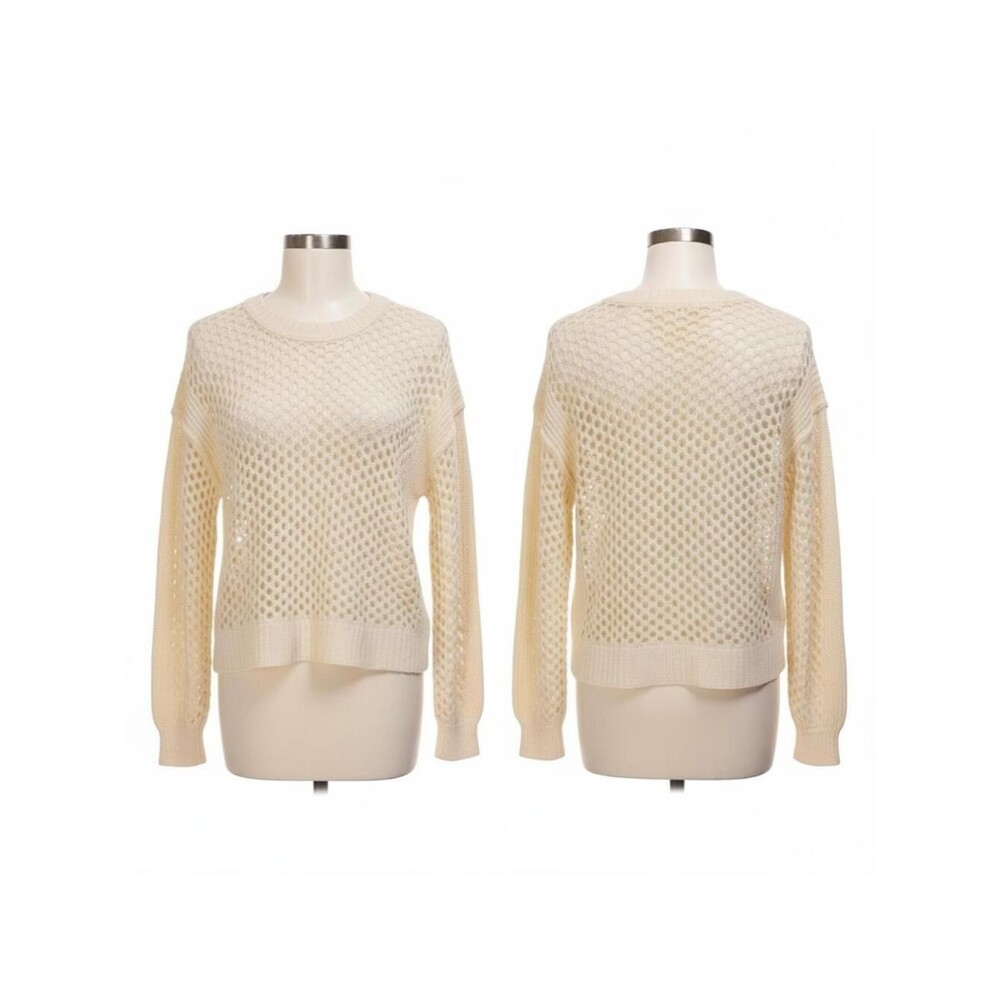 RACHEL Rachel Roy Cream Crew Neck Sweater Open-Knit Design